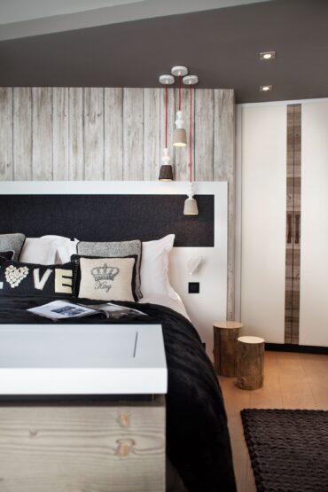 Close up of bed at Chalet La Colombe in Courchevel 1850. Part of the luxury chalet club collection