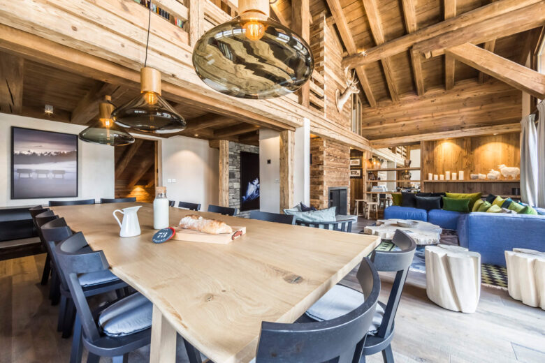 Dining room with glass lights above in Chalet Calistoga